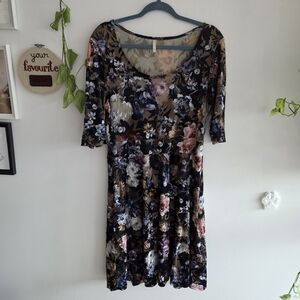 Blue Sky Floral Scoop-Neck Velvet Floral Dress